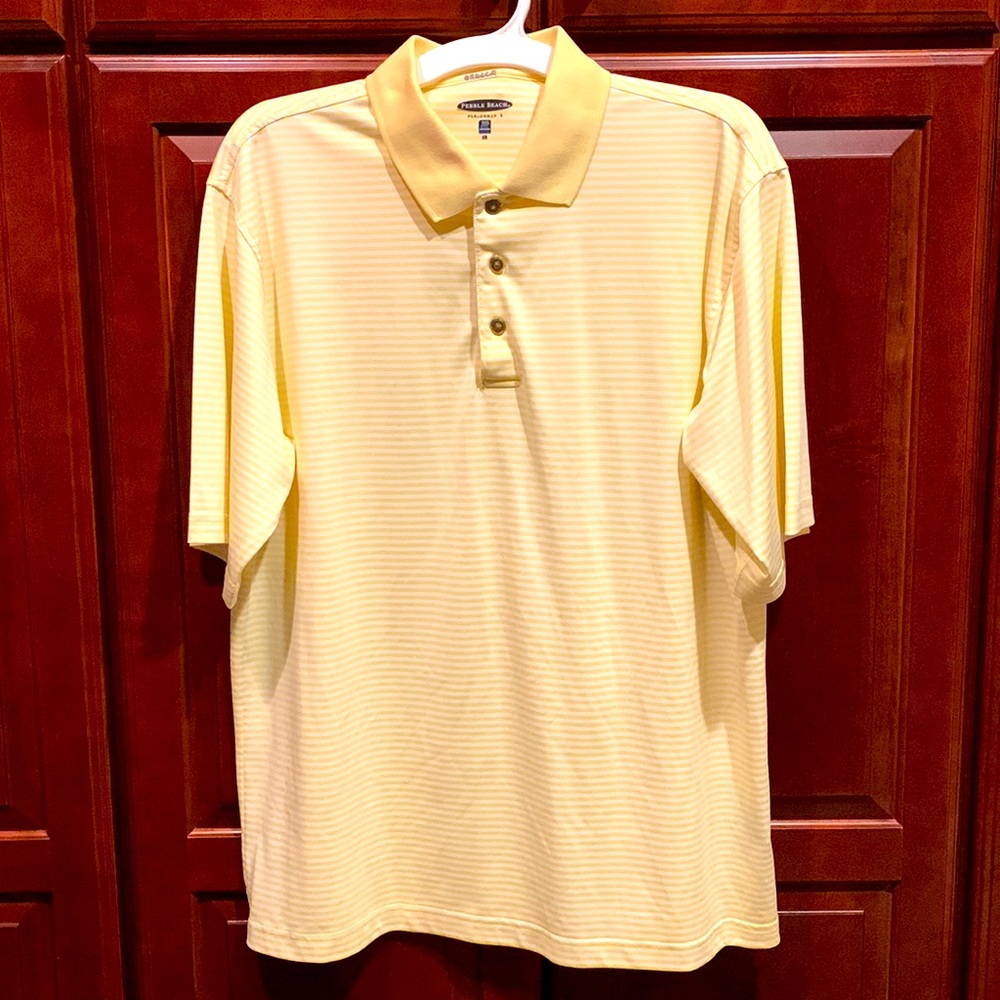 PEBBLE BEACH PERFORMANCE Golf Yellow & White Polo Shirt Size L